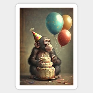 Chimpanzee Birthday Party Card Sticker